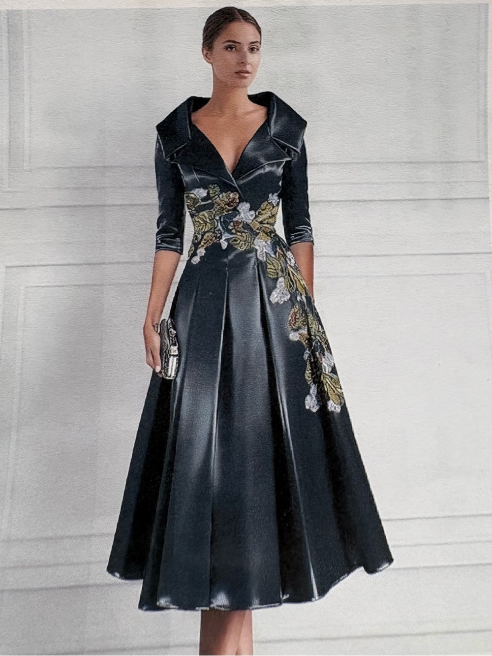 Elegant Black Floral-Embroidered Fit & Flare Dress